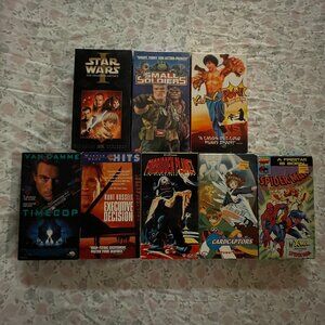 8 VHS Tapes - Action Packed - Star Wars, Forbidden Planet, TImecop, Kung Pow...